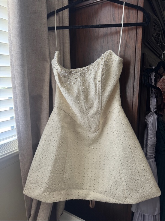 Meshki Dresses & Skirts - Meshki Ivory Strapless Beaded A-Line Mini Dress